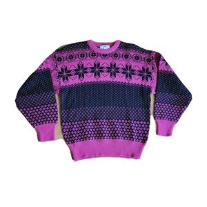 Mount Cervin Sweater Top Womens Size Large Pink Black Wool Snowflake Vintage Top